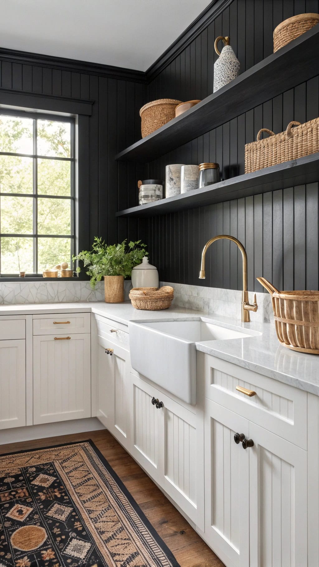 sleek black beadboard panels