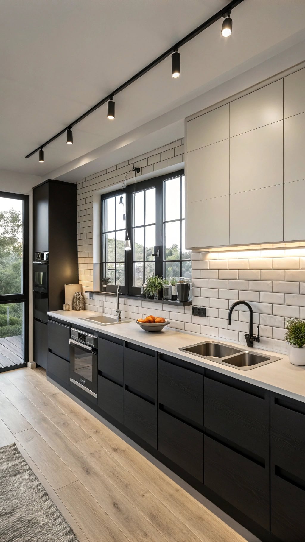 sleek black cream kitchen