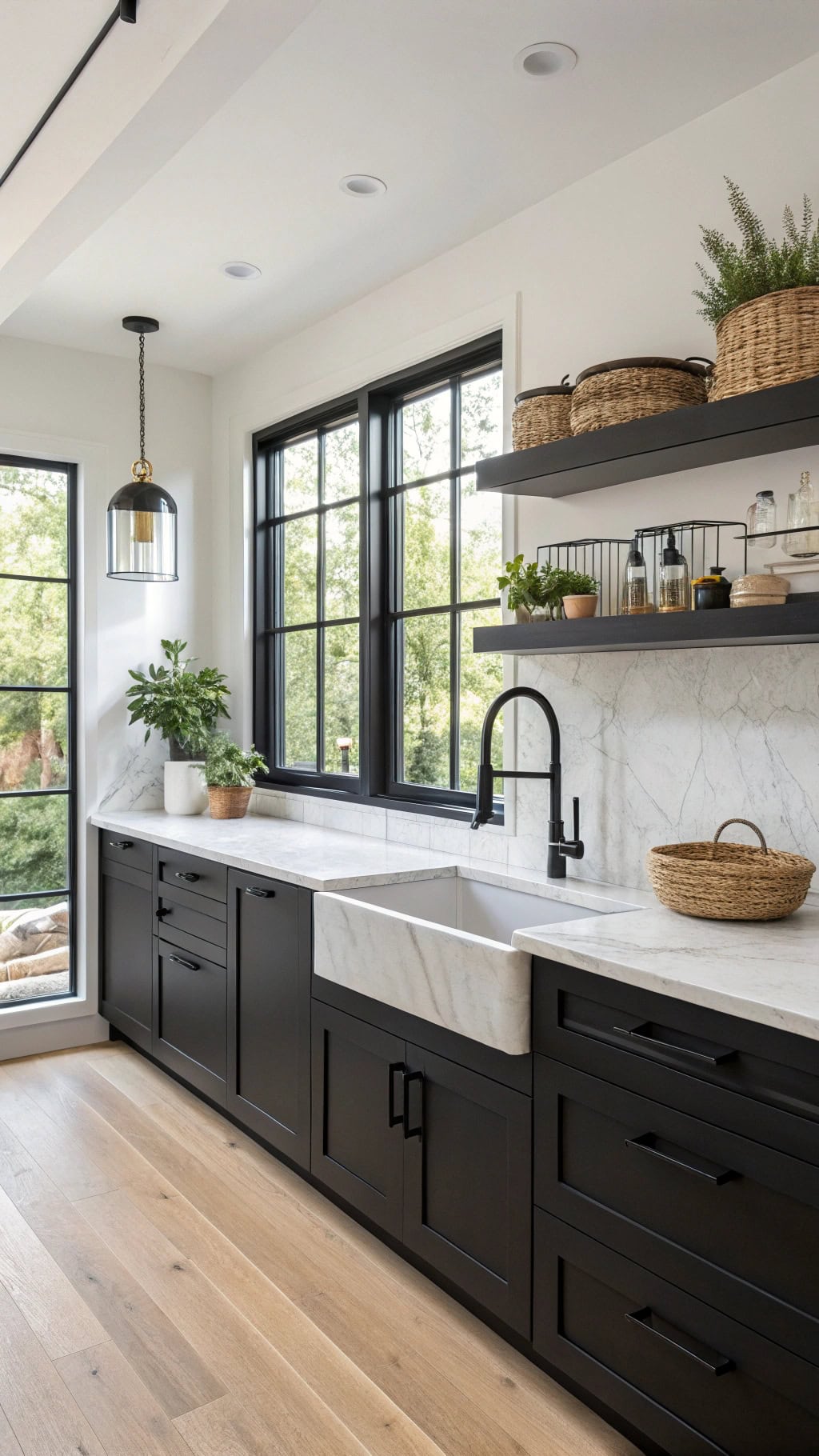 sleek black steel kitchen