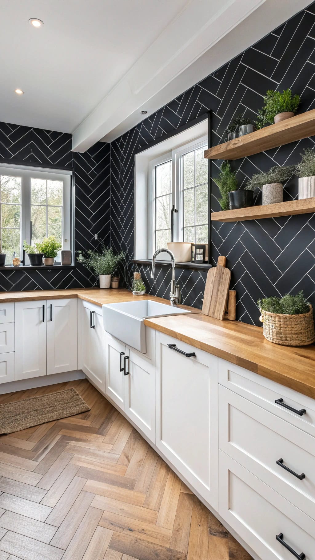 sleek black subway backsplash