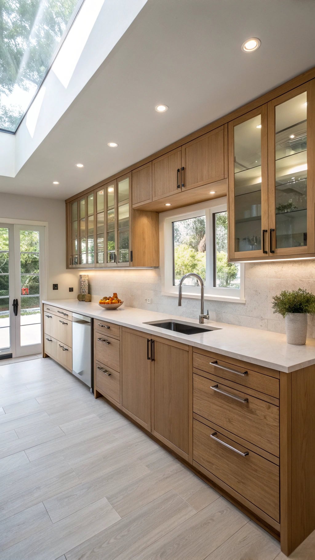 sleek blonde beechwood cabinets