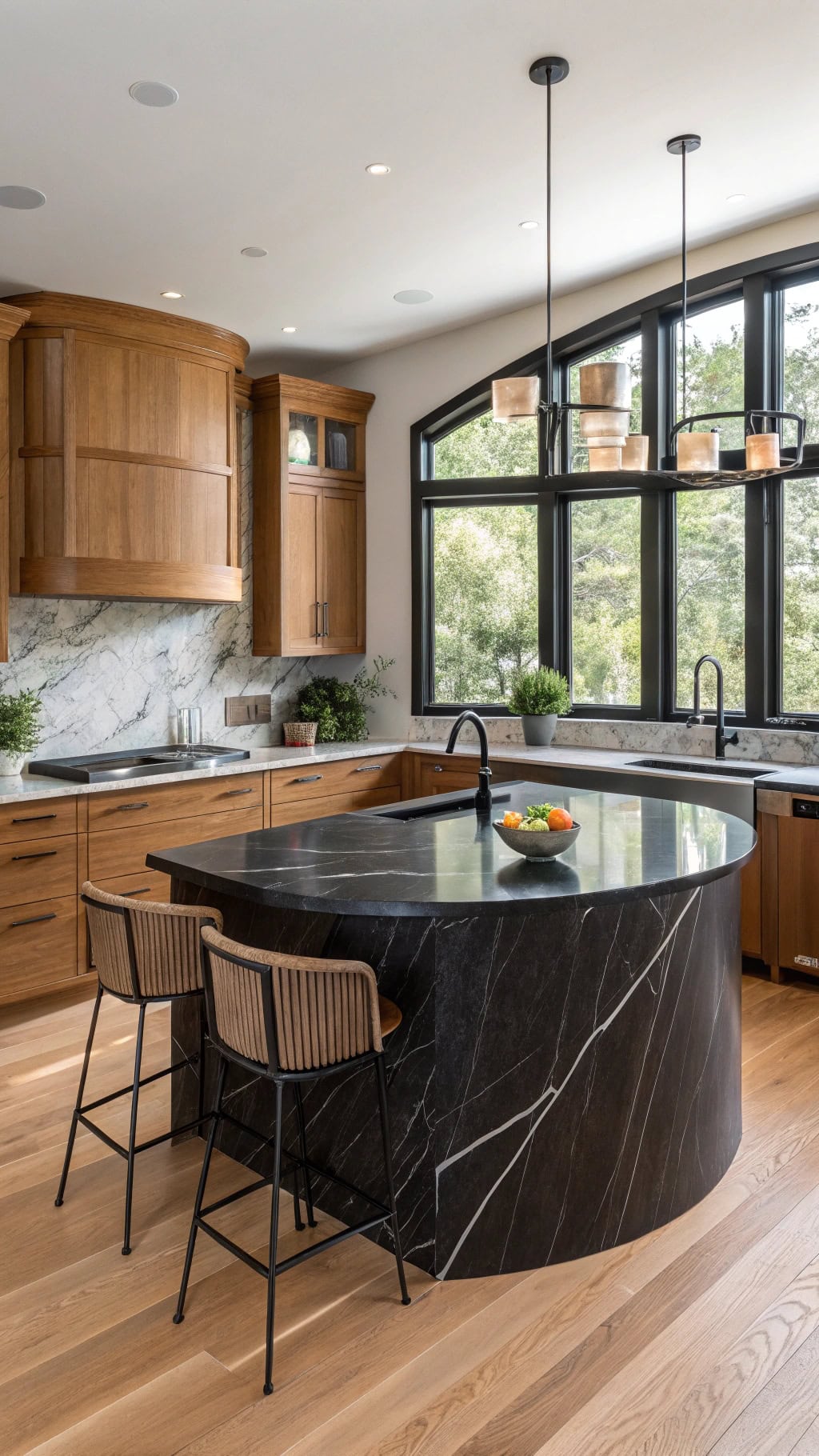 sleek curved marble peninsula