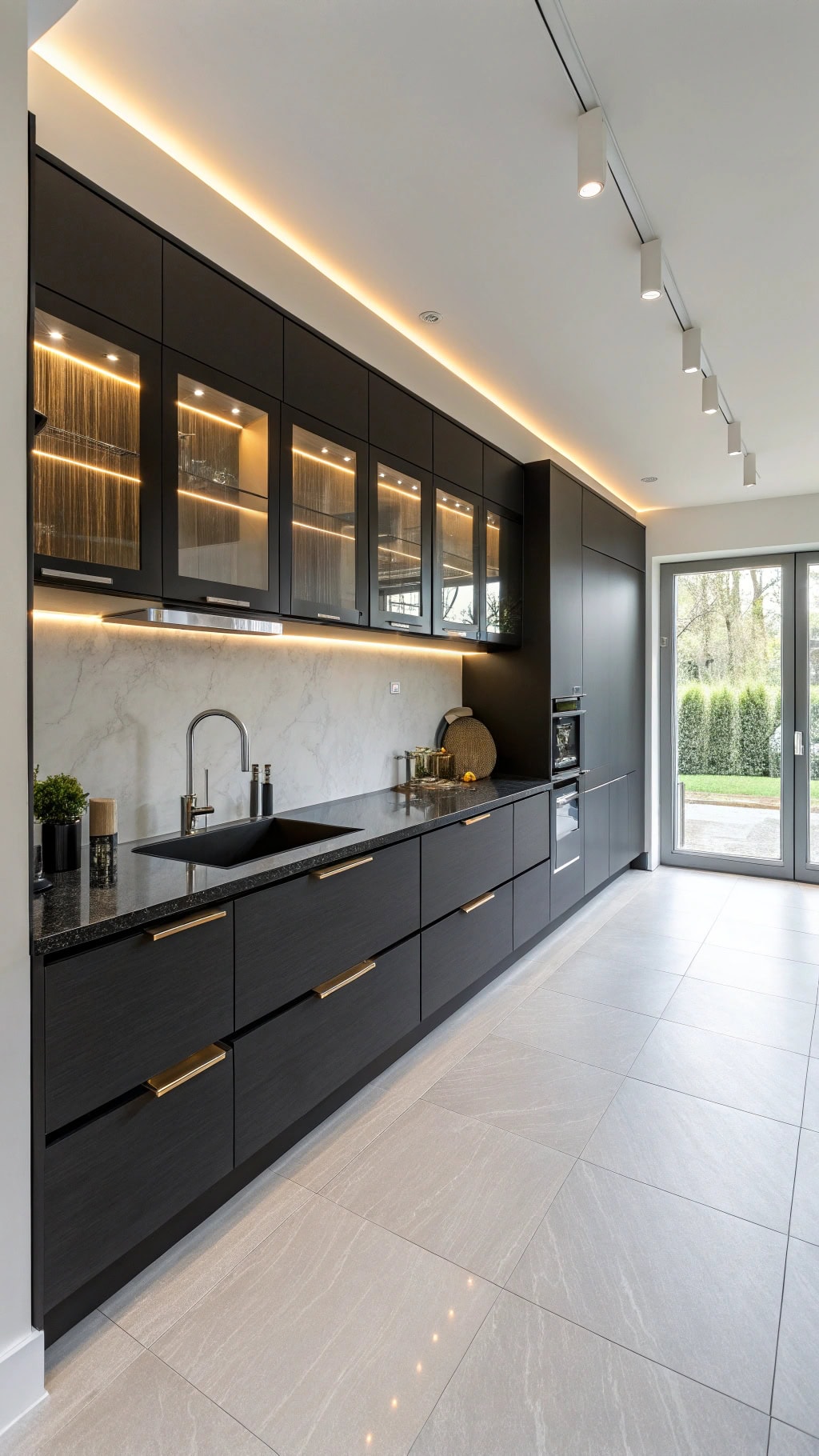 sleek ebony floating cabinets