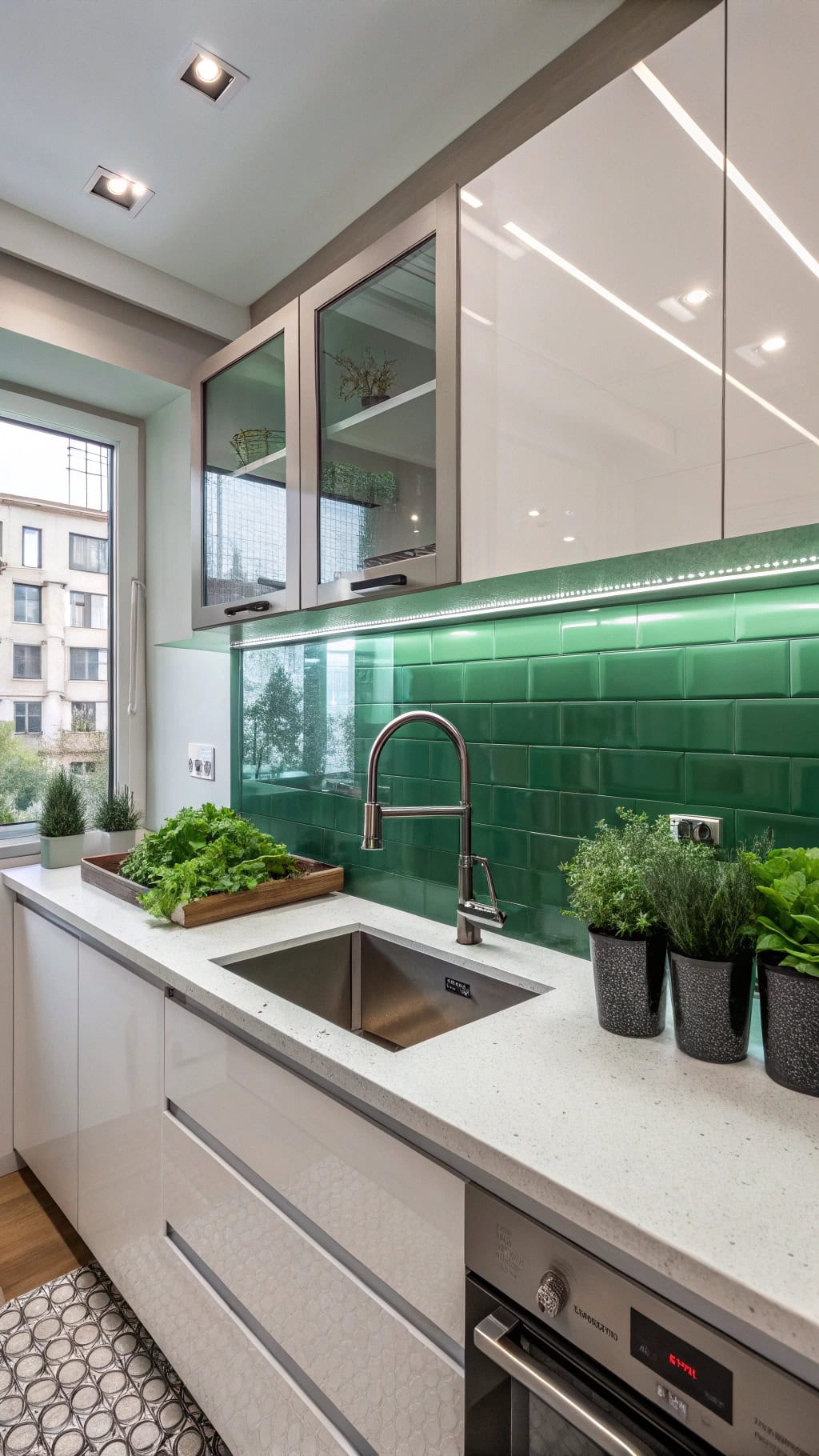 sleek glass backsplash design