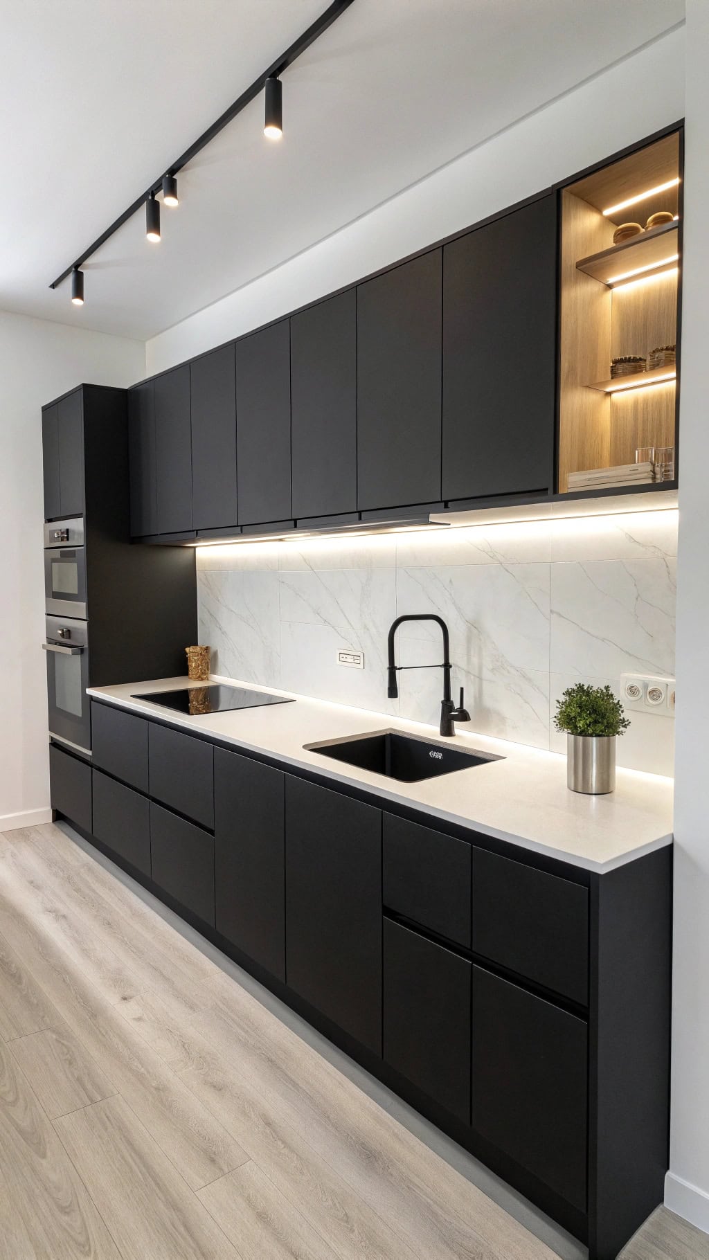 sleek matte black kitchen