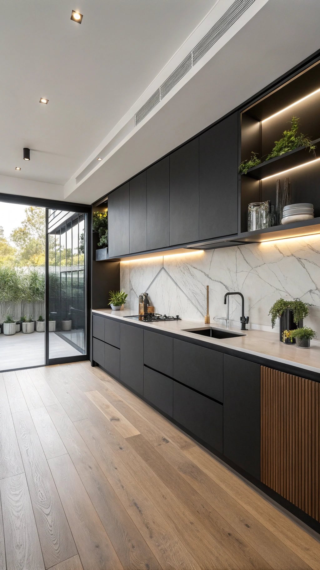 sleek minimalist black cabinetry