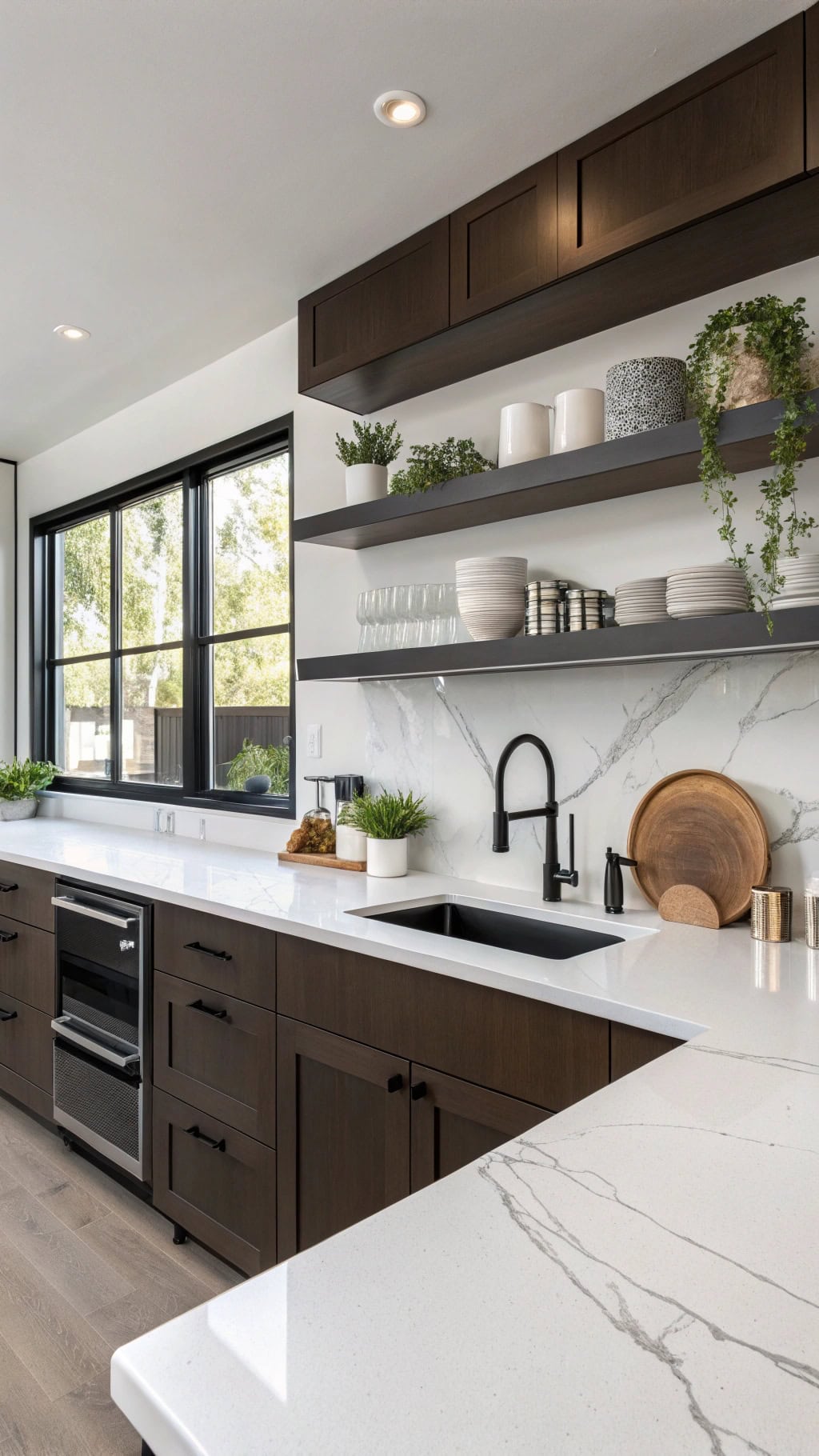sleek minimalist espresso kitchen