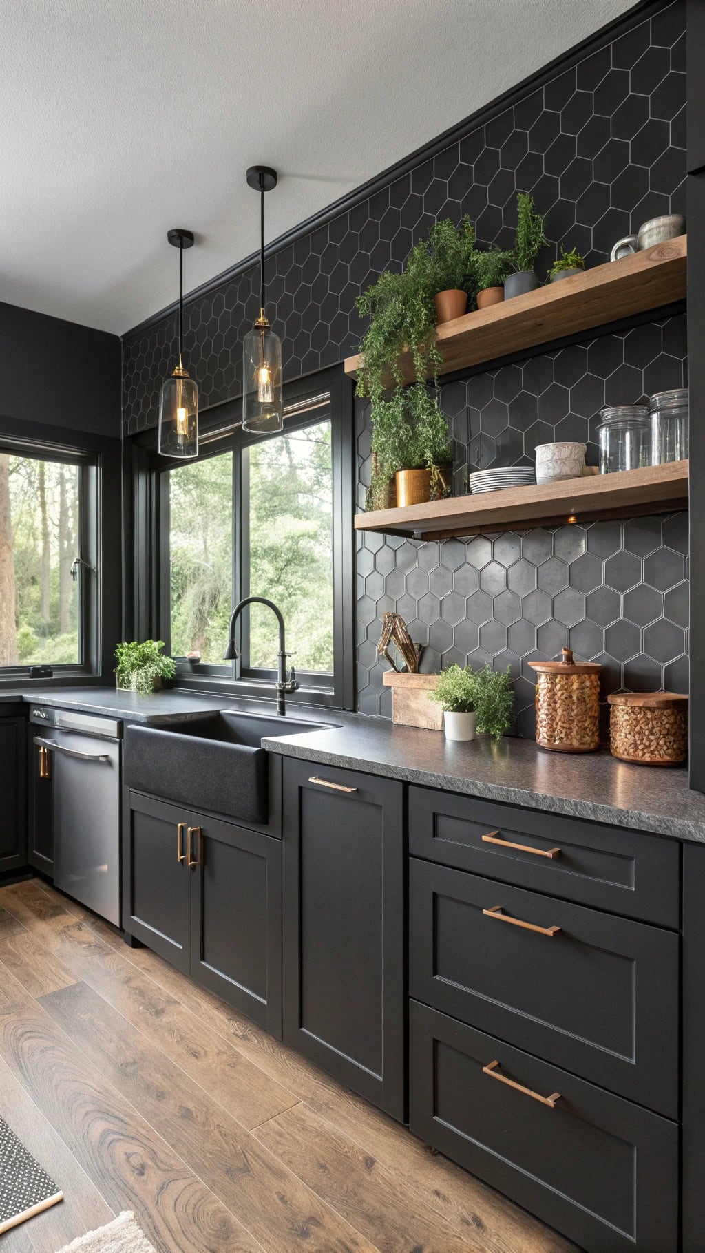 sleek monochromatic black kitchens