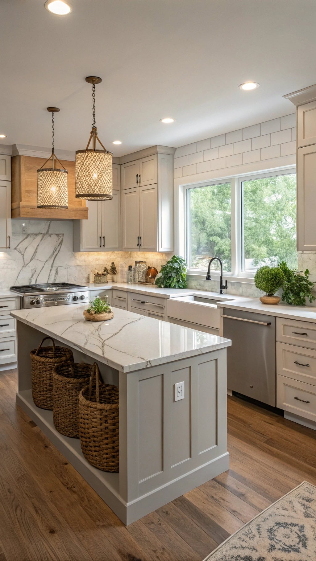 sleek quartz waterfall islands
