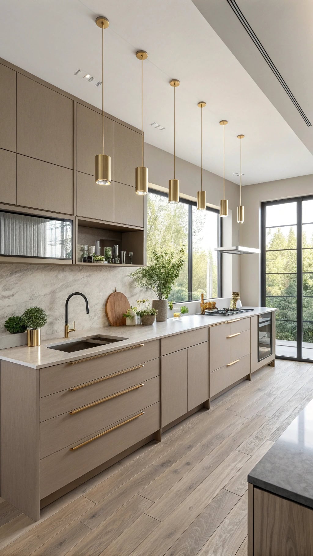 sophisticated dark beige kitchen