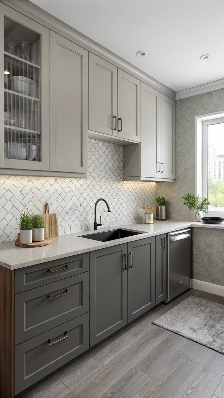 sophisticated monochromatic gray kitchen