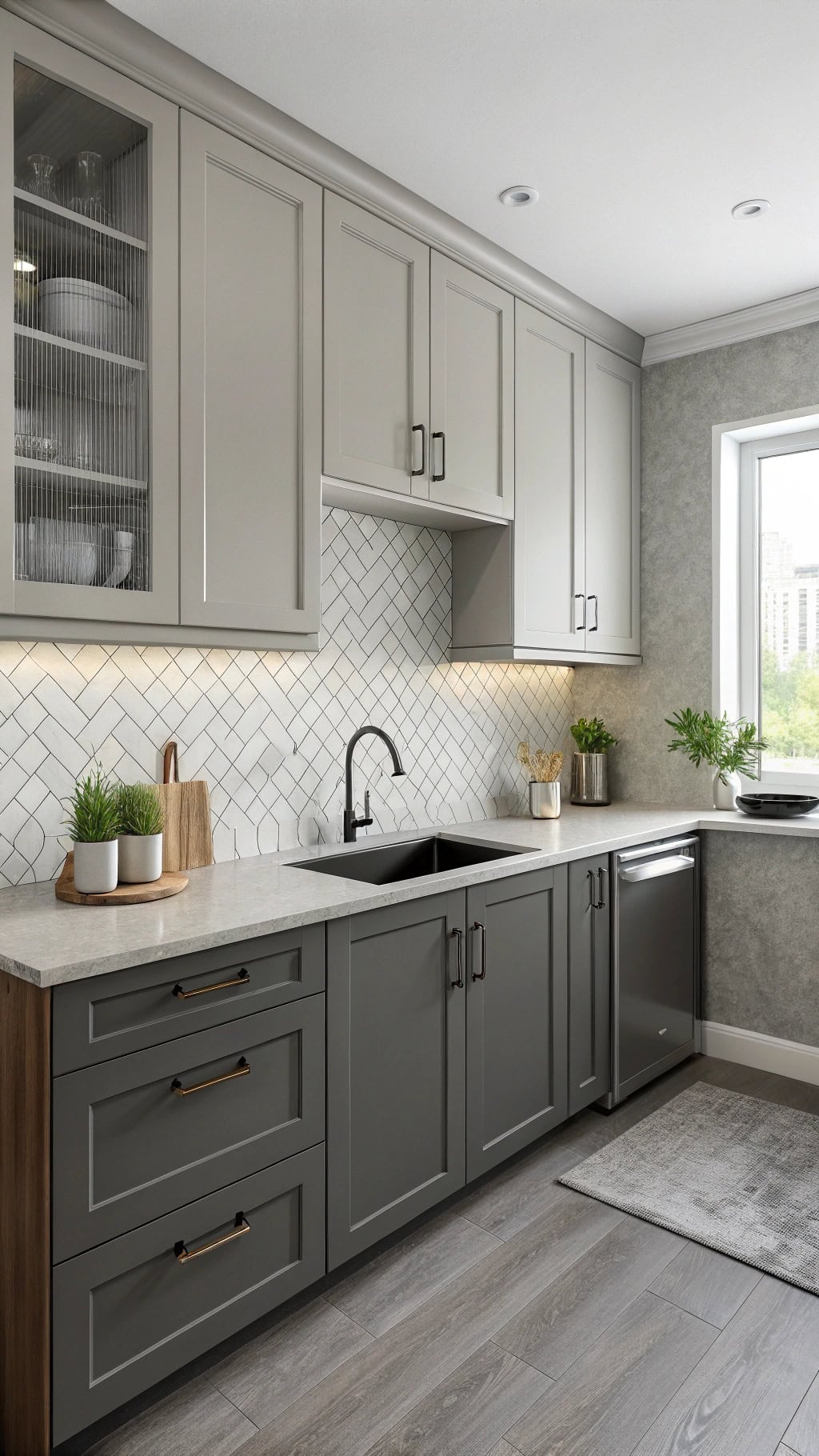 sophisticated monochromatic gray kitchen