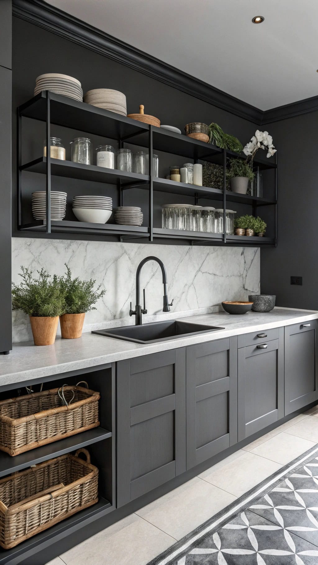 sophisticated monochrome shelving display
