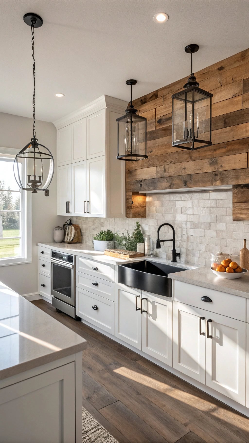 staggered alder wood backsplash