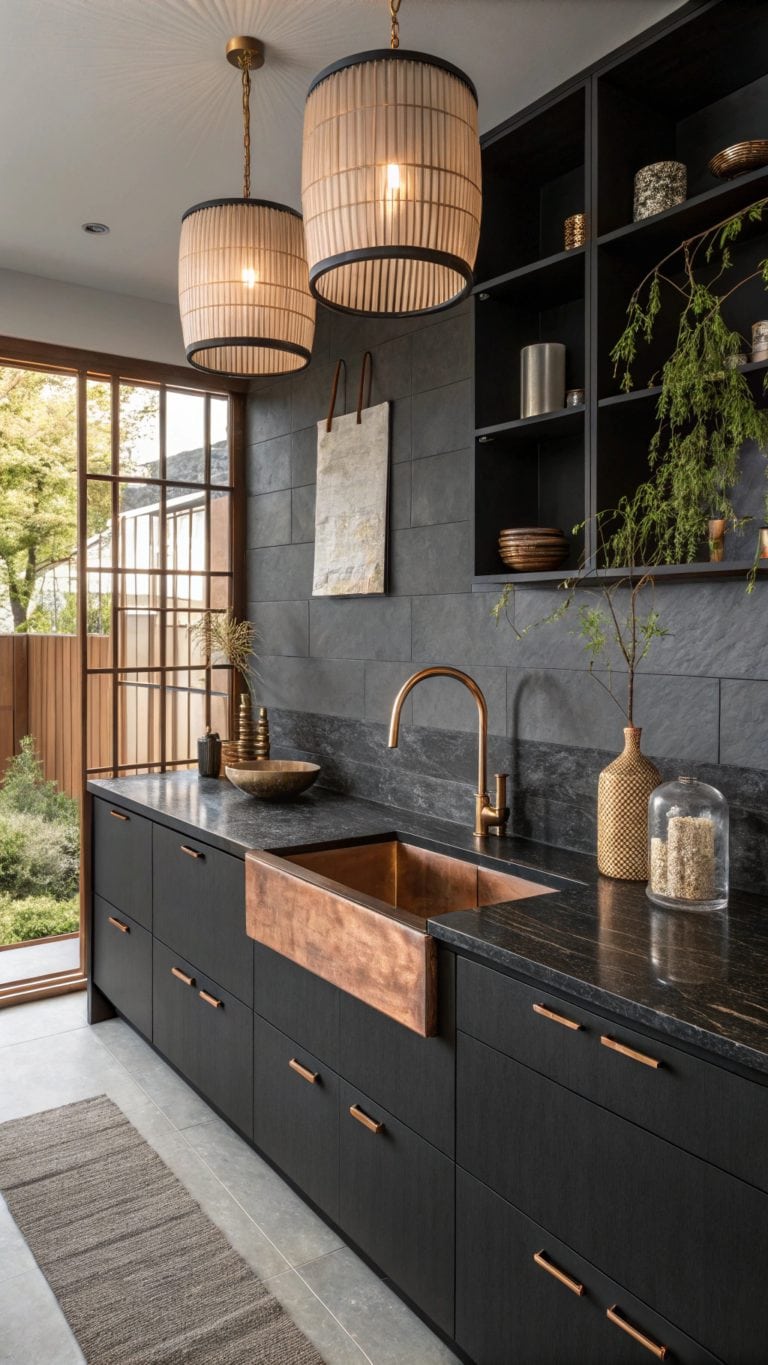 stylish black and copper kitchens