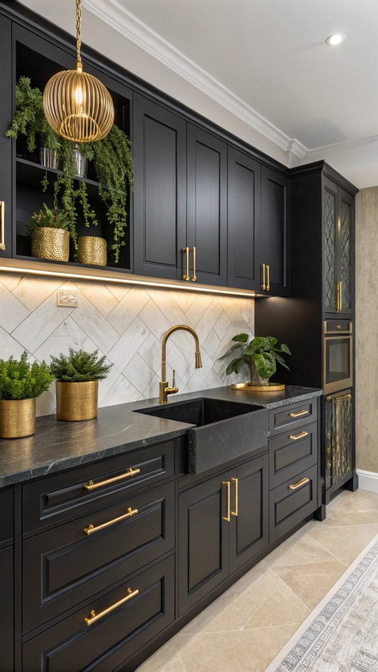 stylish black and gold kitchens
