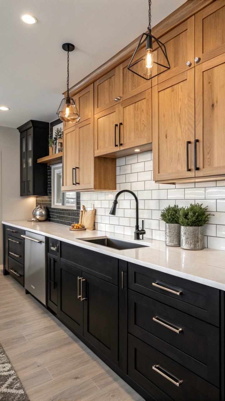 stylish black and wood kitchens