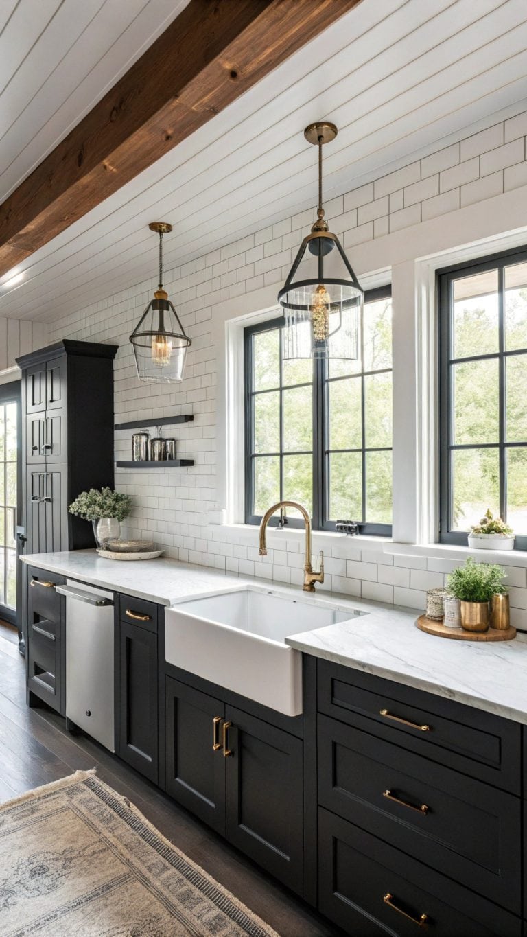 stylish black farmhouse kitchens