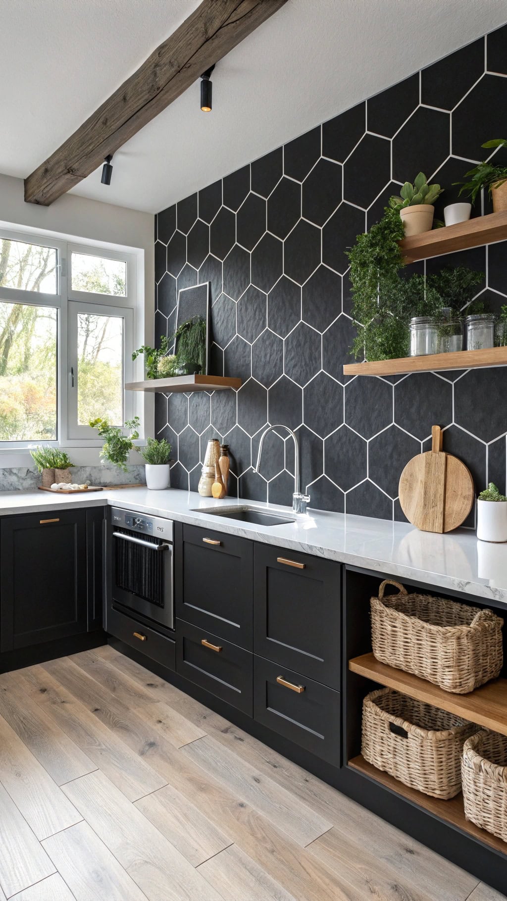 stylish black hexagon backsplashes