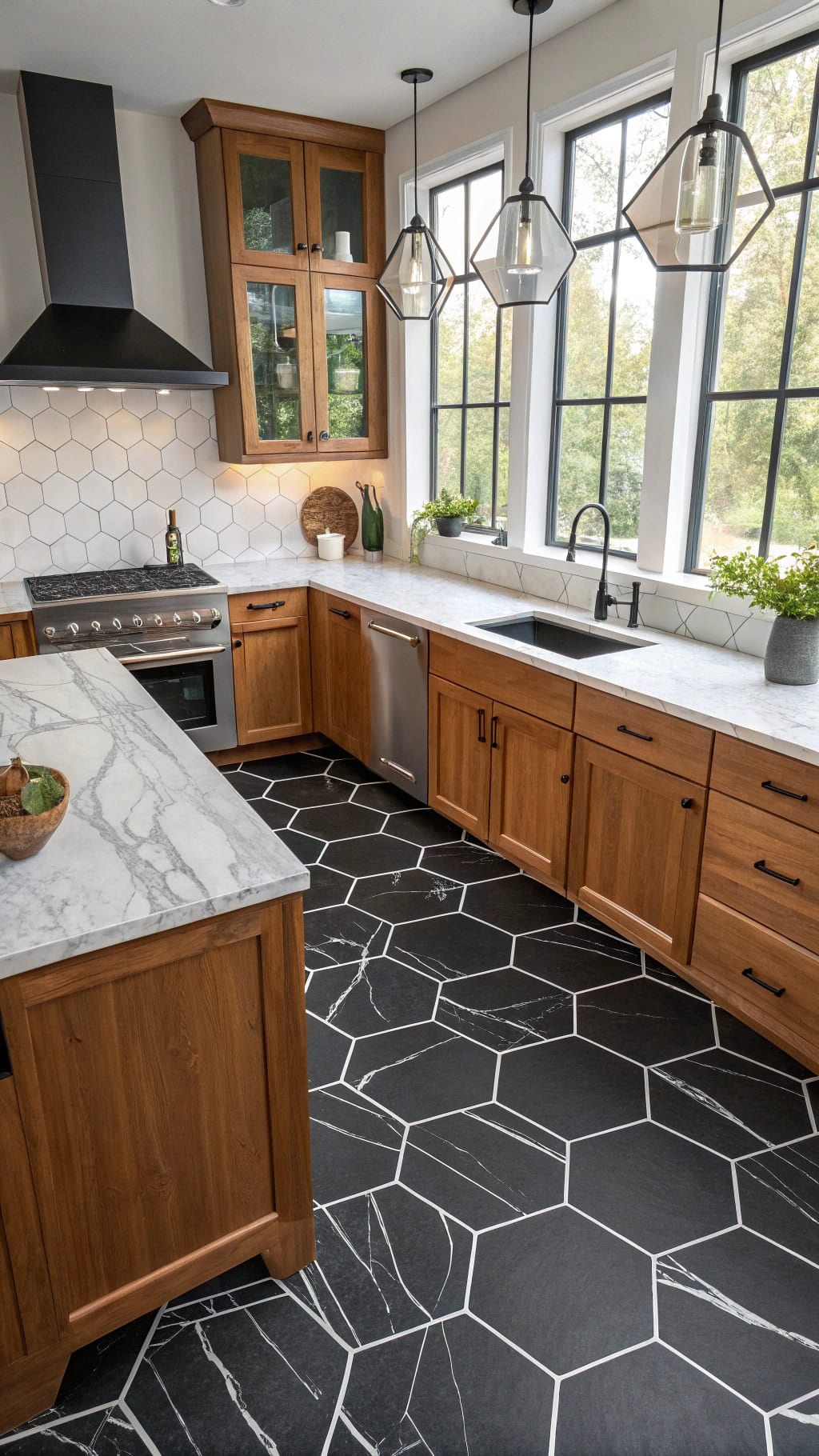 stylish black hexagon tiles