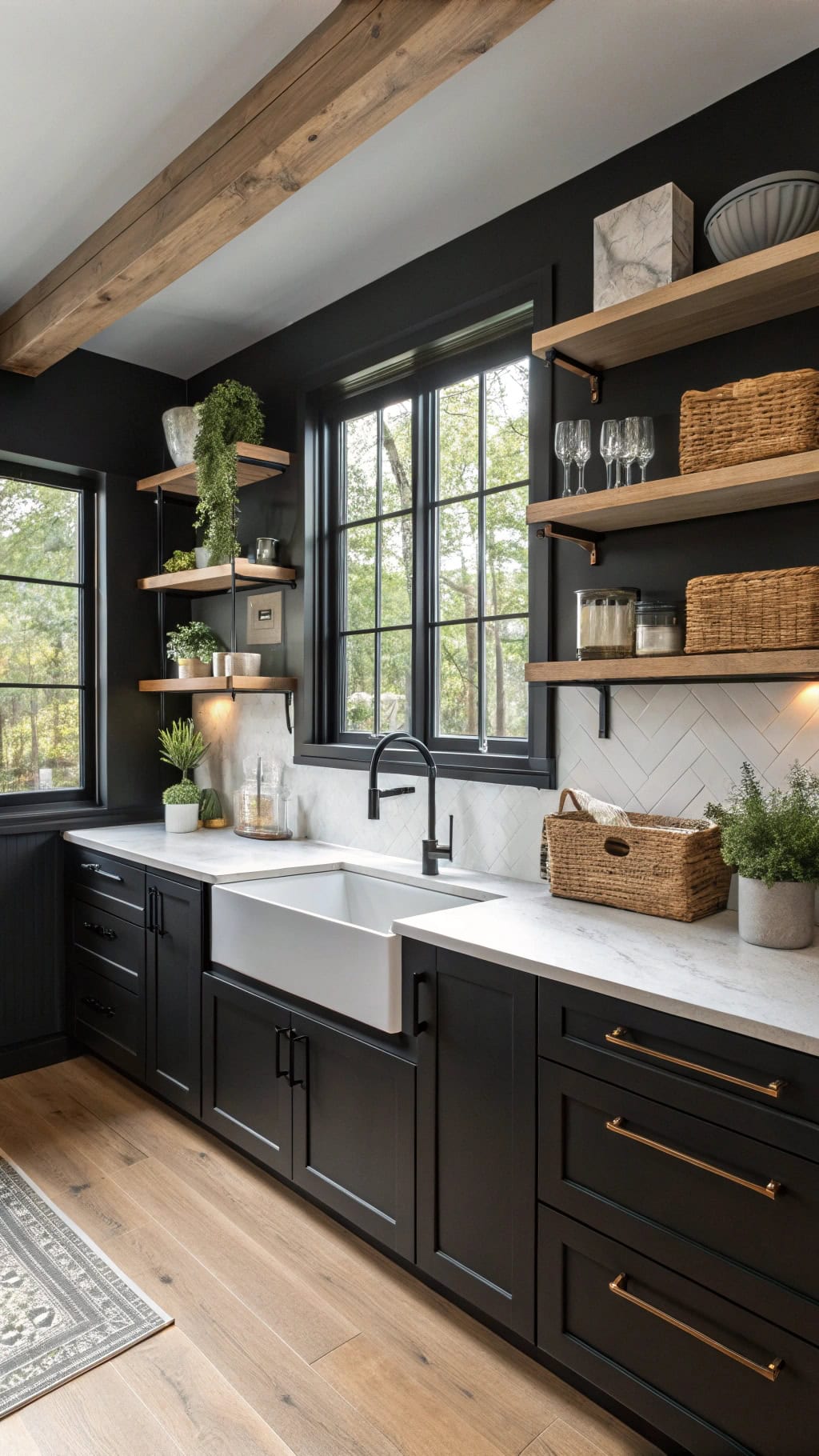 stylish black kitchen shelves