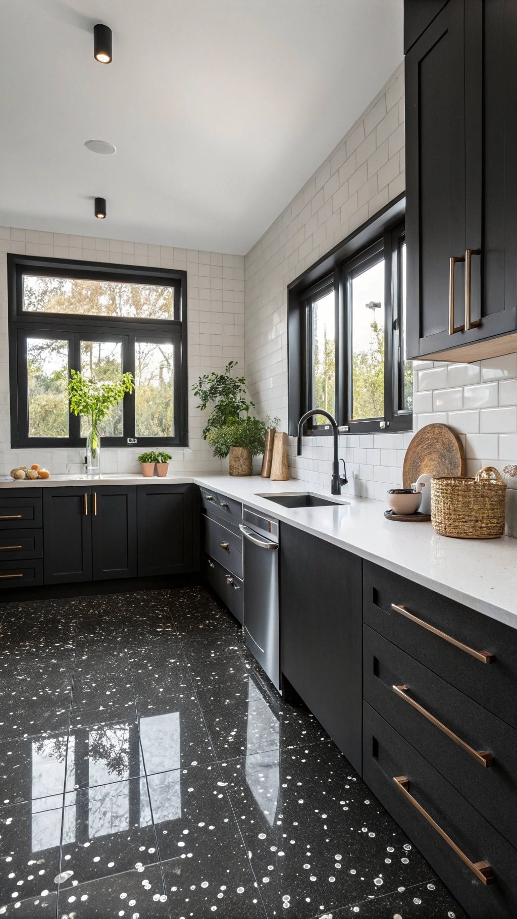 stylish black terrazzo flooring