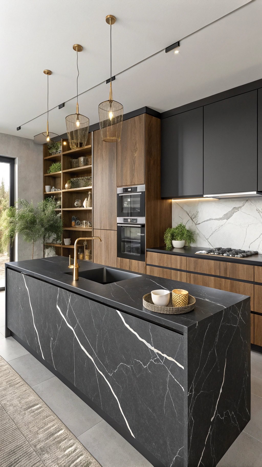 stylish black waterfall countertop