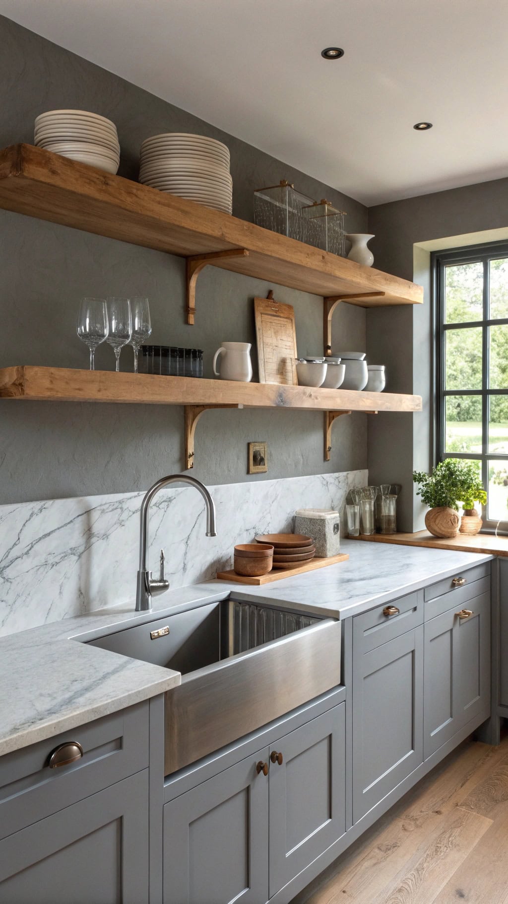 stylish floating grey shelves