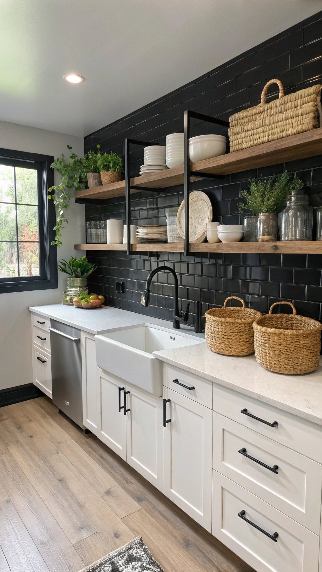 stylish open shelving arrangement