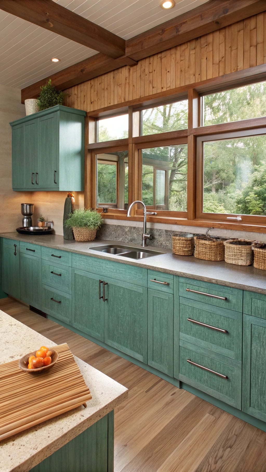 sustainable teal bamboo cabinets