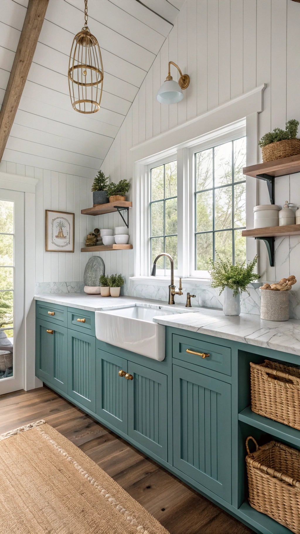 teal beadboard cabinet doors