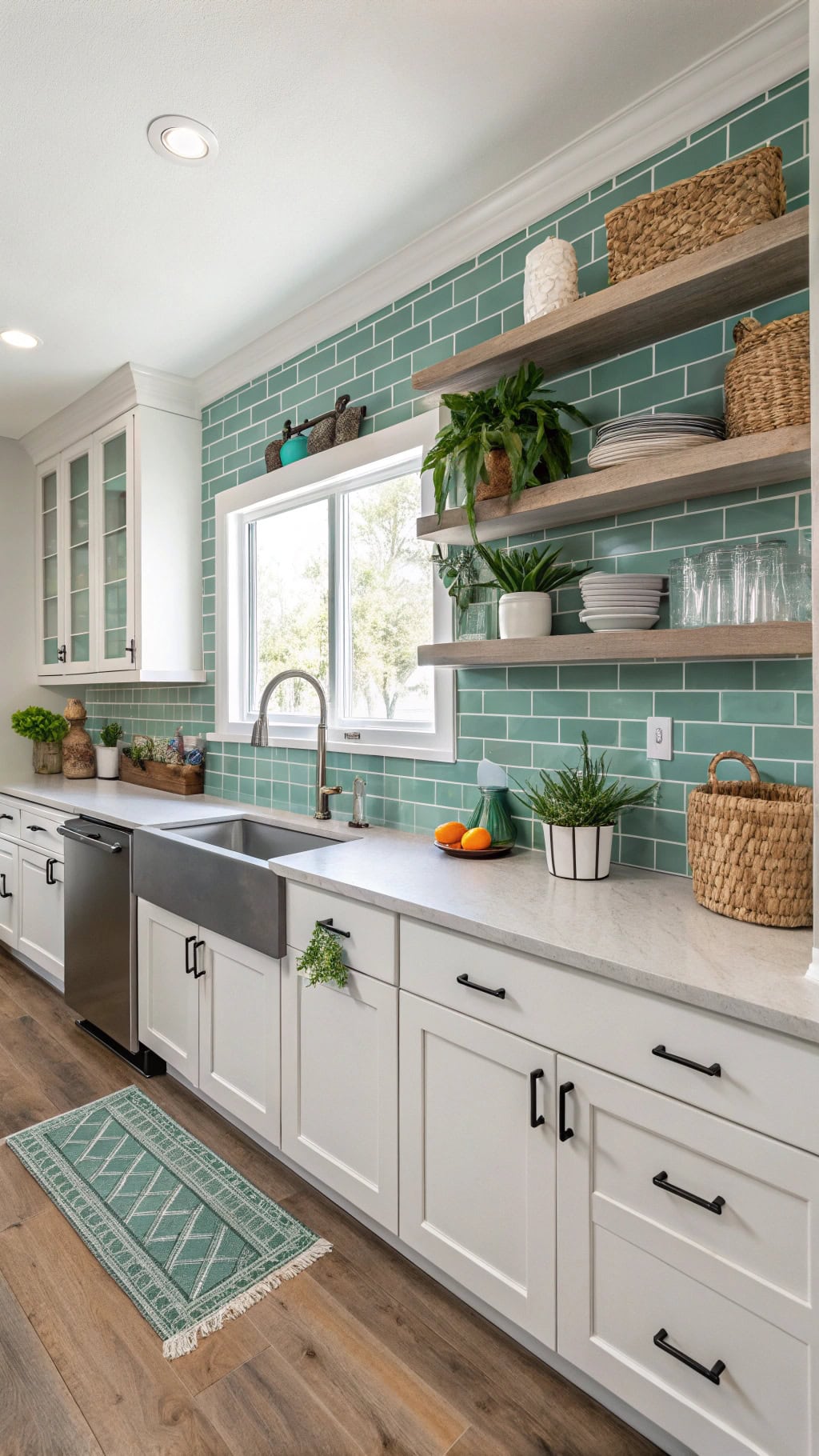 teal brick backsplash design