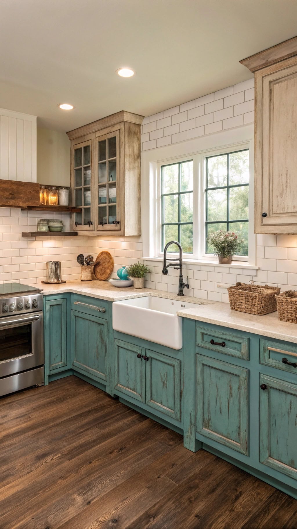 teal cabinet painting techniques