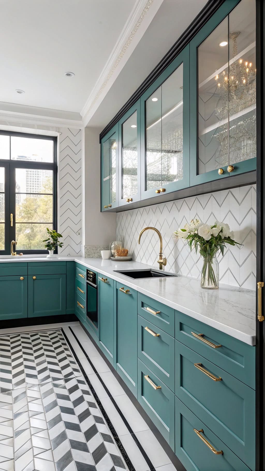 teal cabinets art deco elegance
