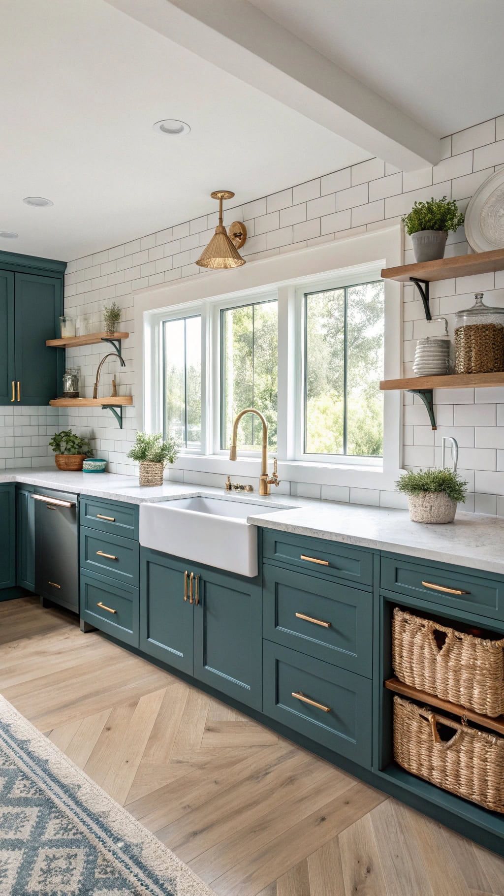 teal cabinets gold hardware