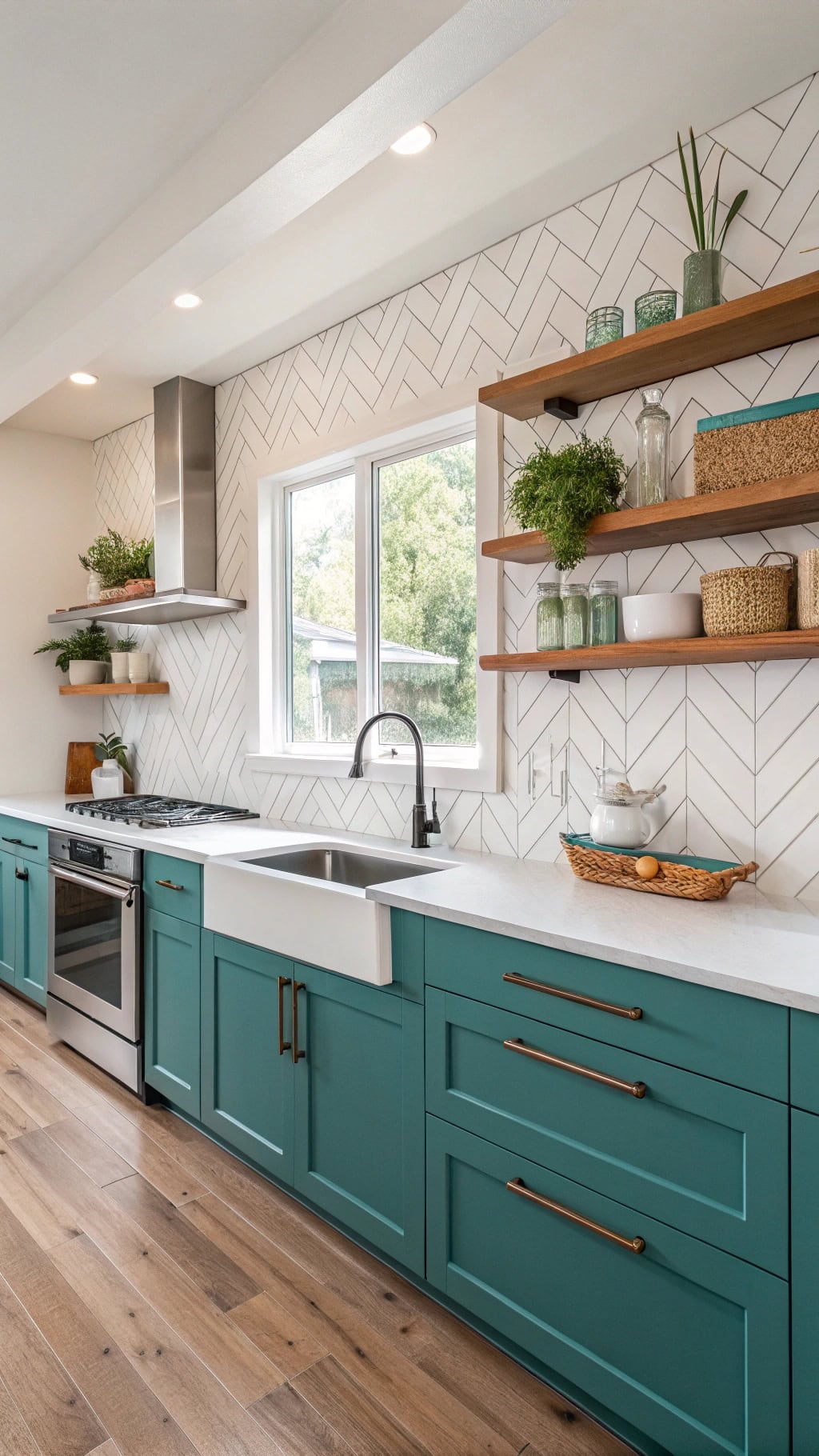 teal chevron cabinet design