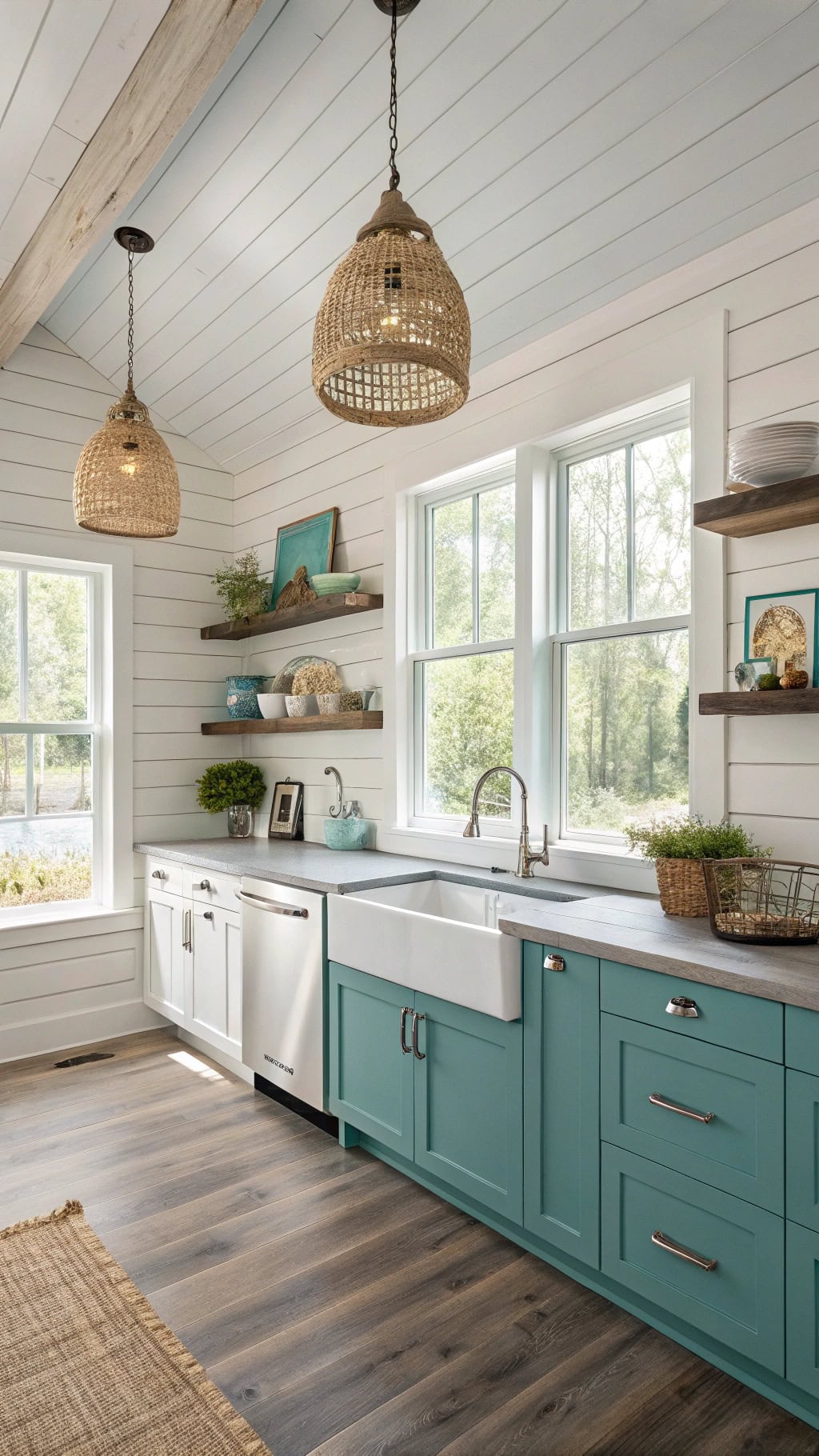 teal coastal kitchen design
