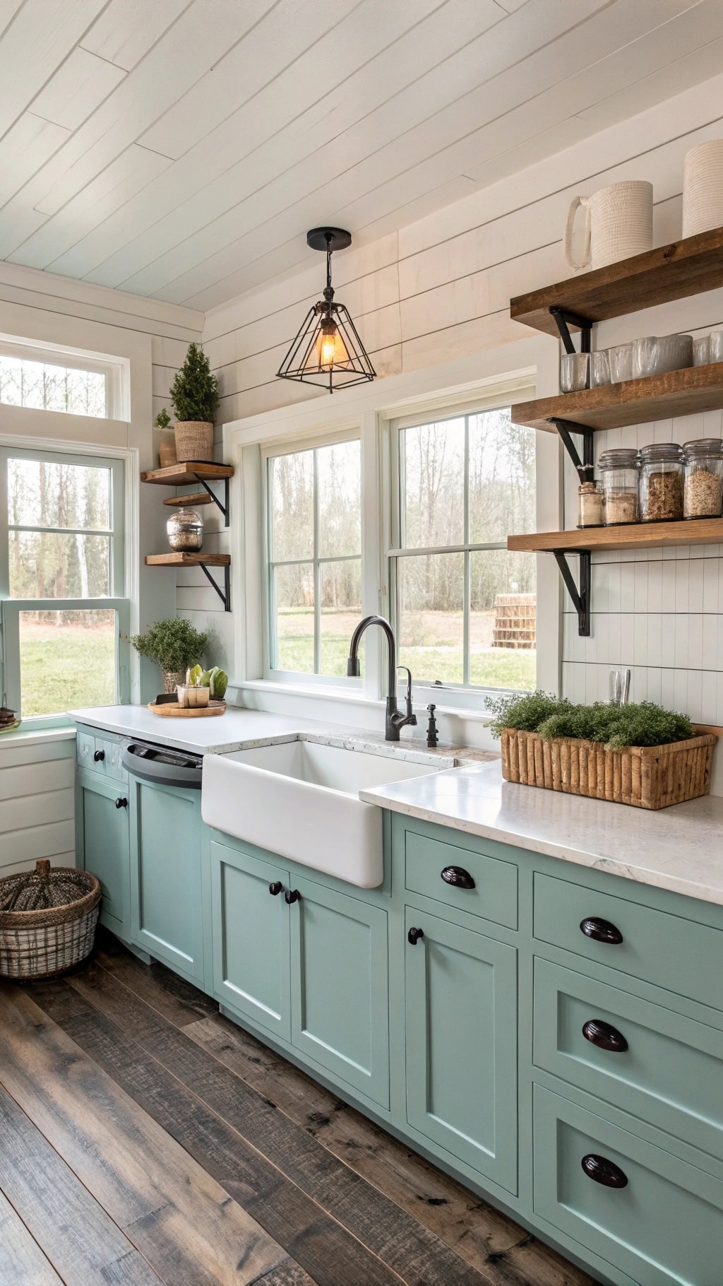teal farmhouse kitchen design