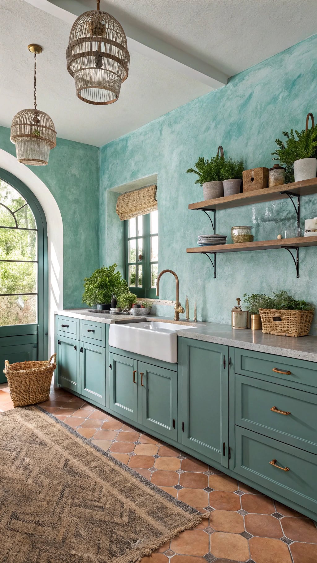 teal limewash wall technique