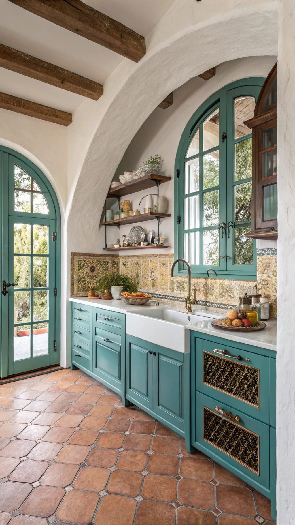 teal mediterranean villa kitchen