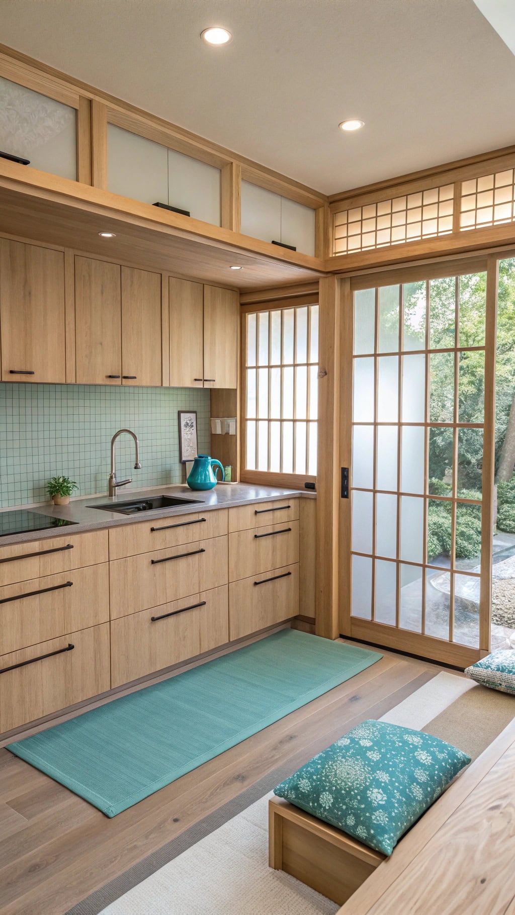 teal minimalist japanese kitchen