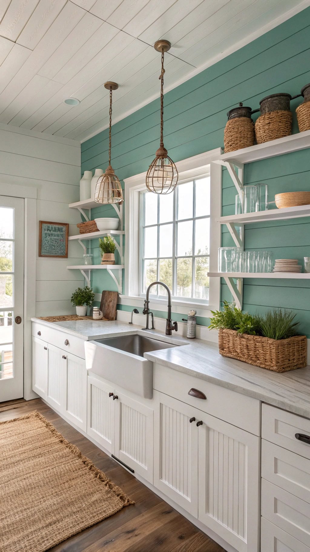 teal shiplap kitchen design