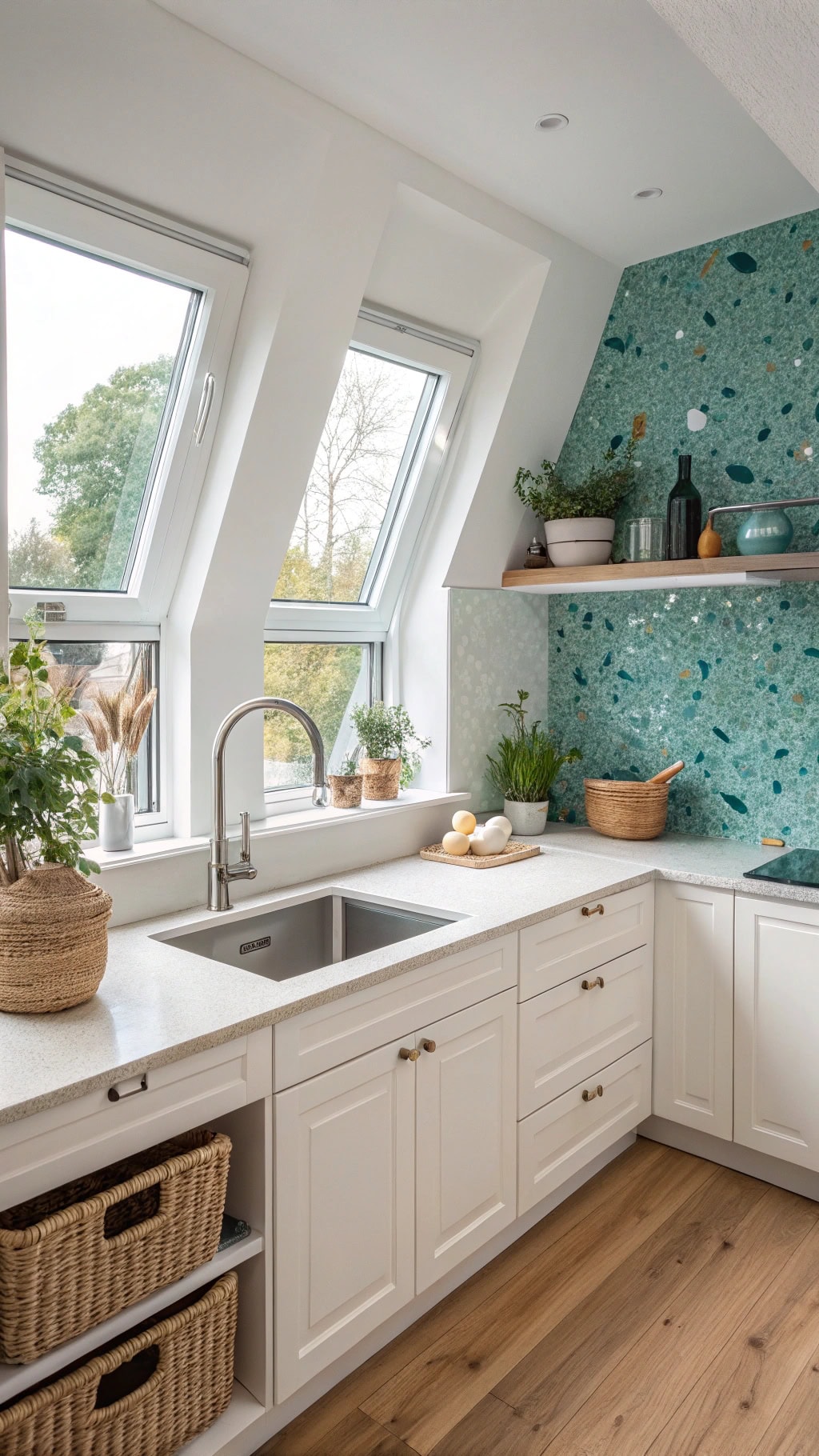 teal terrazzo kitchen design