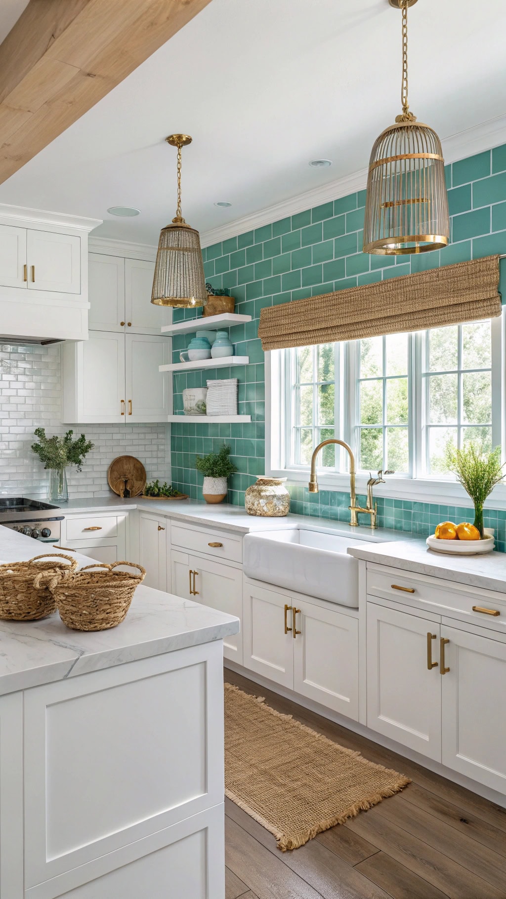 teal tiles enhance kitchen elegance