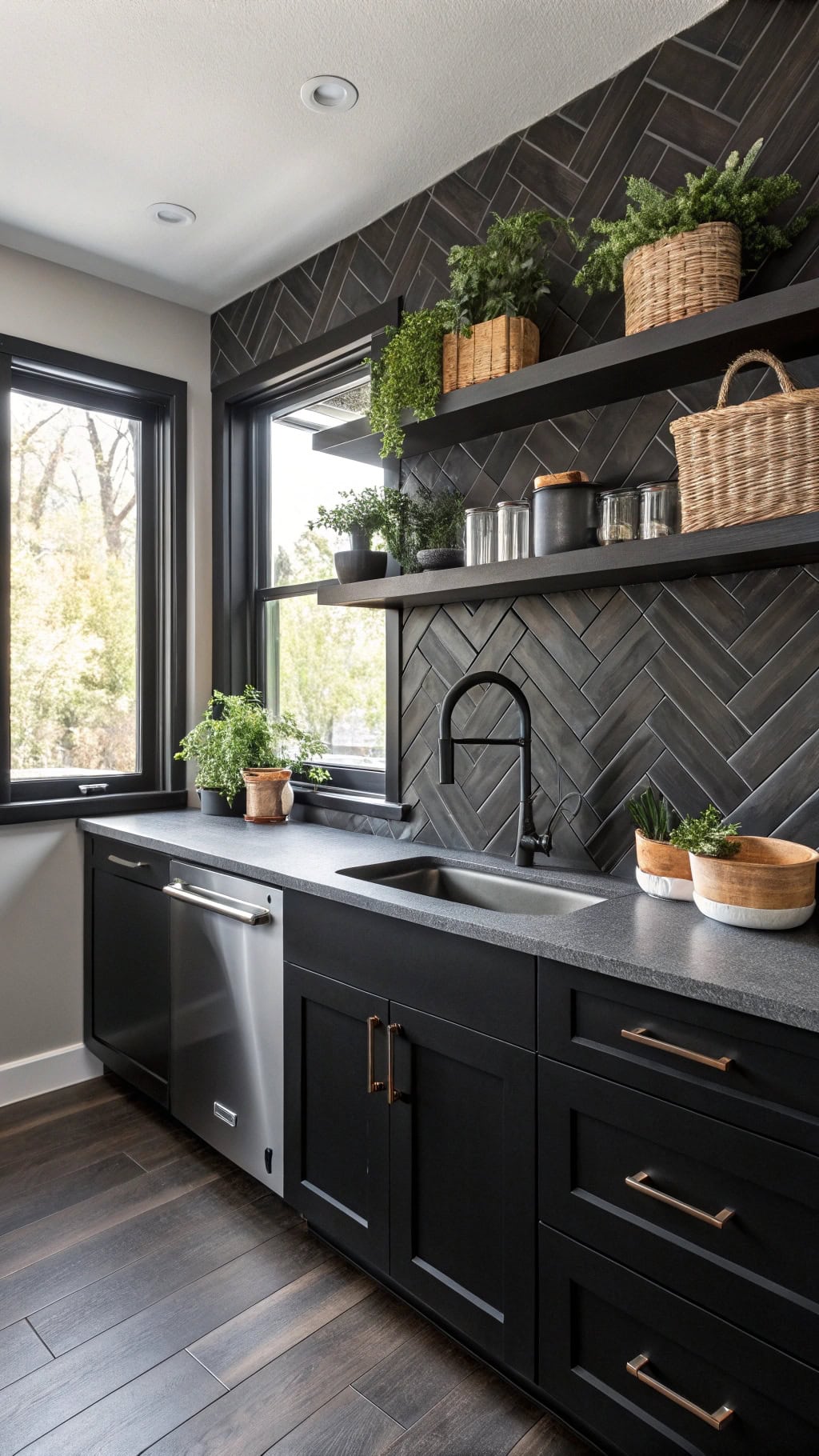 textured black backsplash designs
