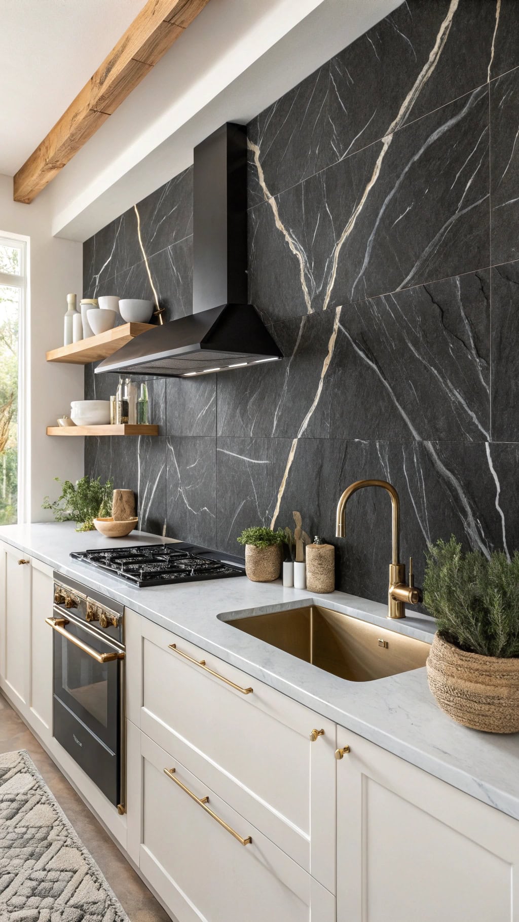 textured black limestone surfaces