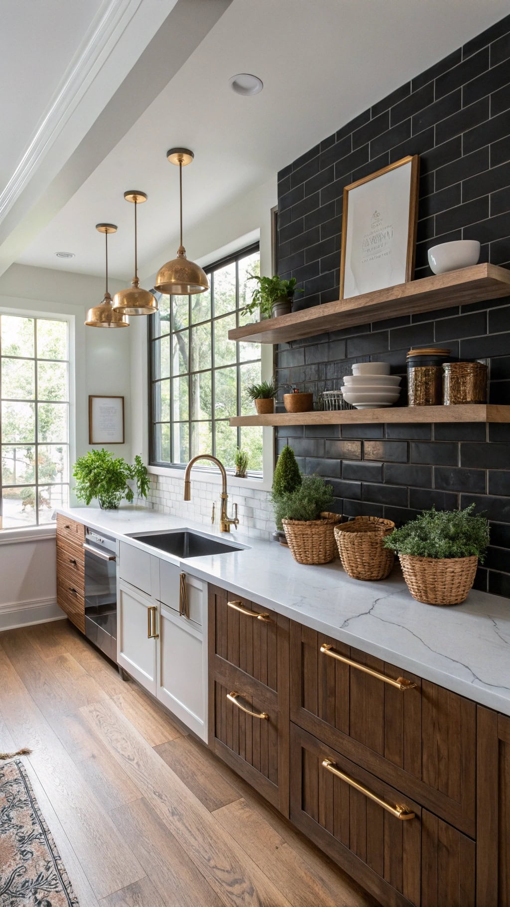 textured brick kitchen accents