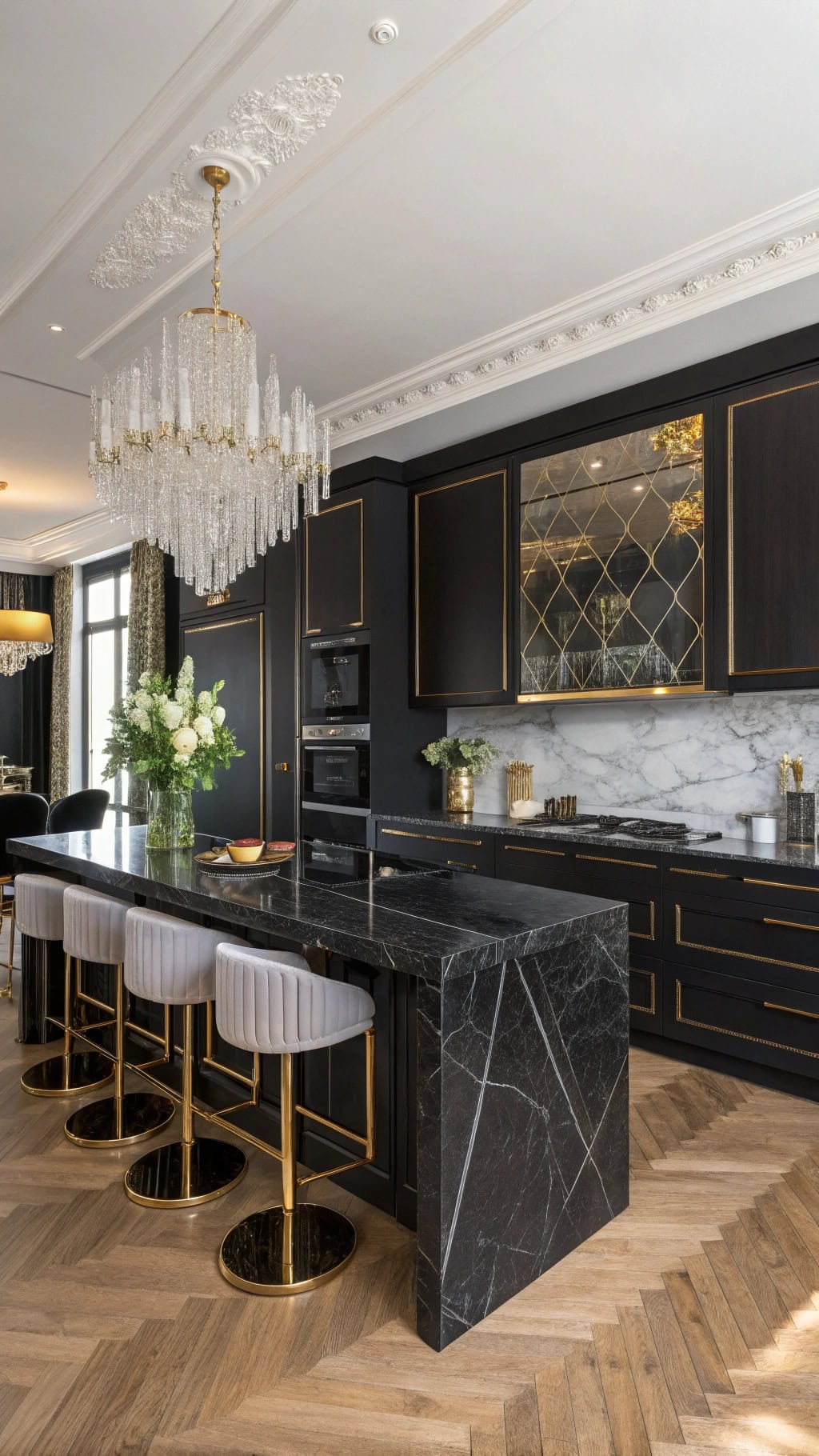 theatrical black maximalist kitchen