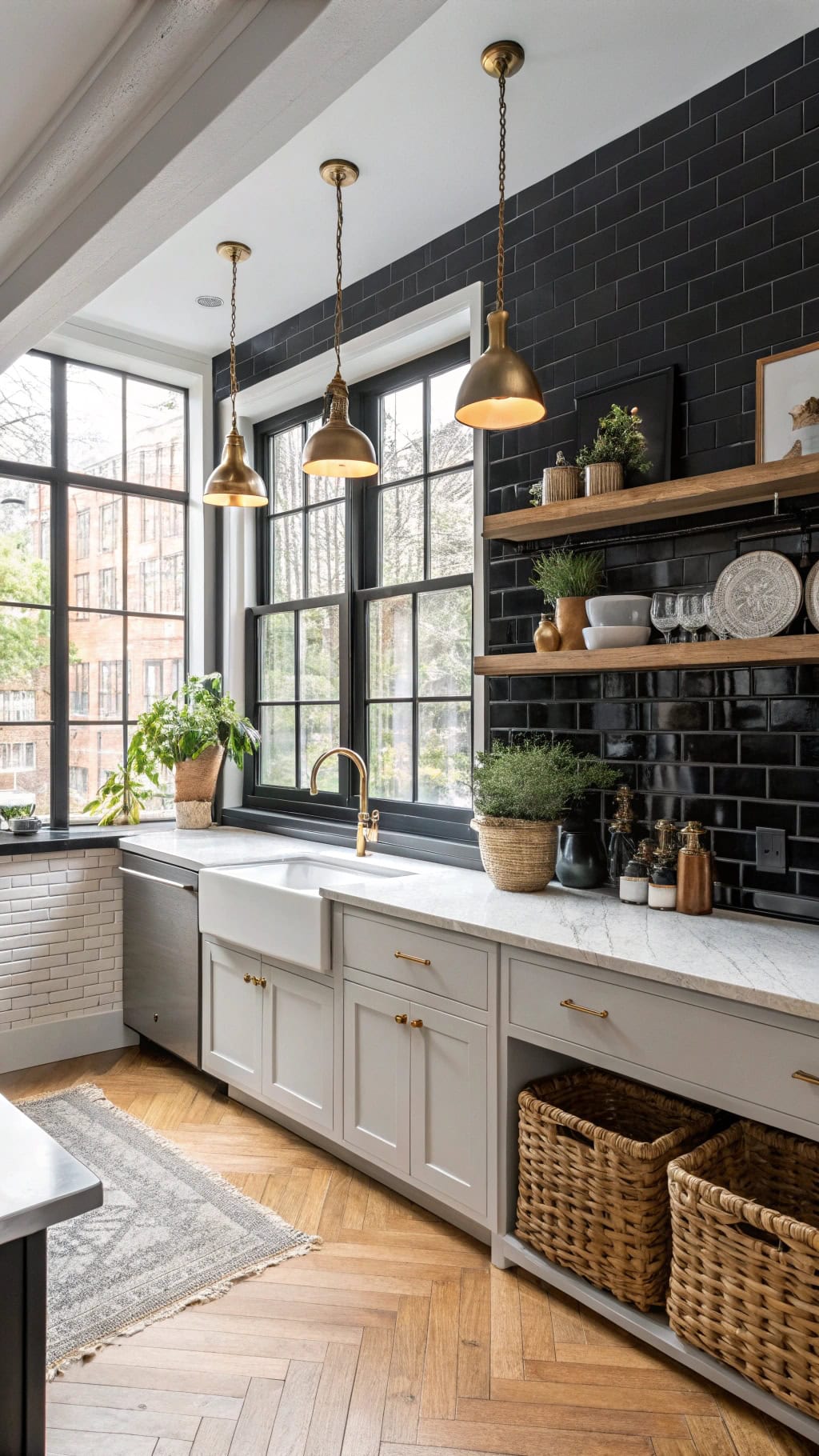 timeless black subway backsplash