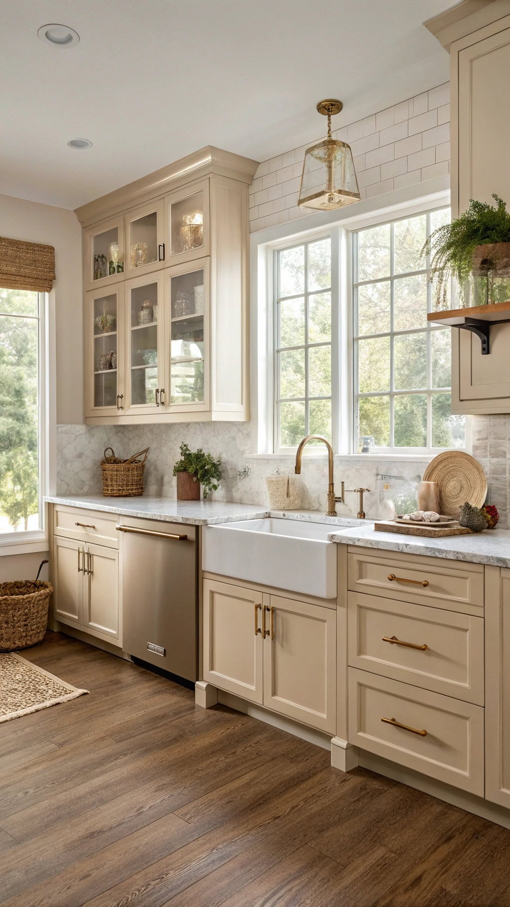two tone beige kitchen cabinets